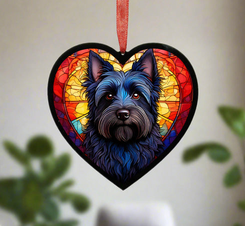 Cairn Terrier Black Stained Glass Effect Heart Suncatcher